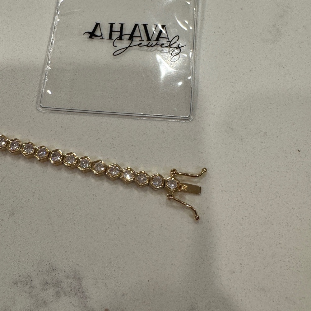 NEW Ahava Jewels Hexagon CZ & Gold Plated Tennis Bracelet - Picture 12 of 15